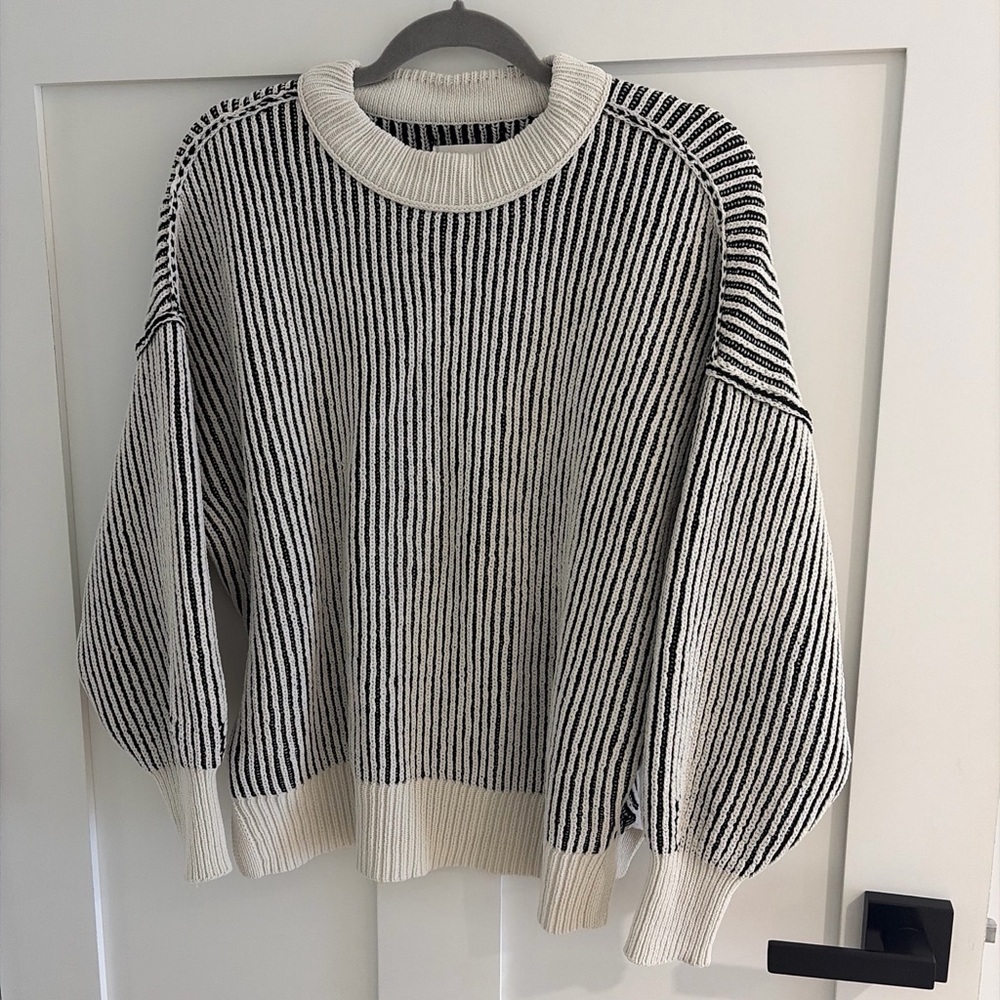 Aerie Black and White Striped Crew Neck Sweater